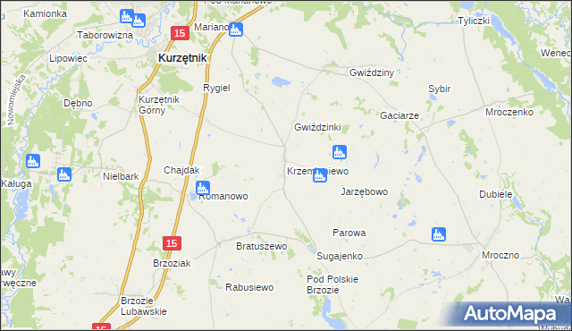 mapa Krzemieniewo gmina Kurzętnik, Krzemieniewo gmina Kurzętnik na mapie Targeo