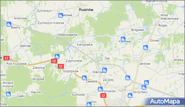 mapa Krzesławice gmina Rusinów, Krzesławice gmina Rusinów na mapie Targeo