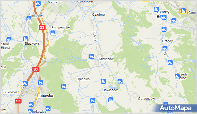 mapa Krzeszów gmina Kamienna Góra, Krzeszów gmina Kamienna Góra na mapie Targeo