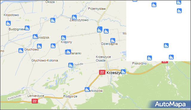 mapa Krzeszyce Osada, Krzeszyce Osada na mapie Targeo