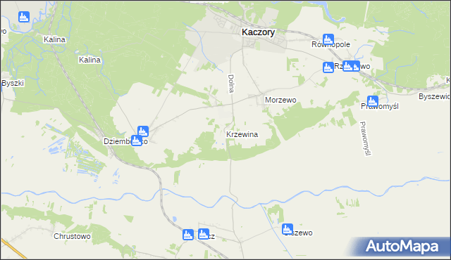 mapa Krzewina gmina Kaczory, Krzewina gmina Kaczory na mapie Targeo