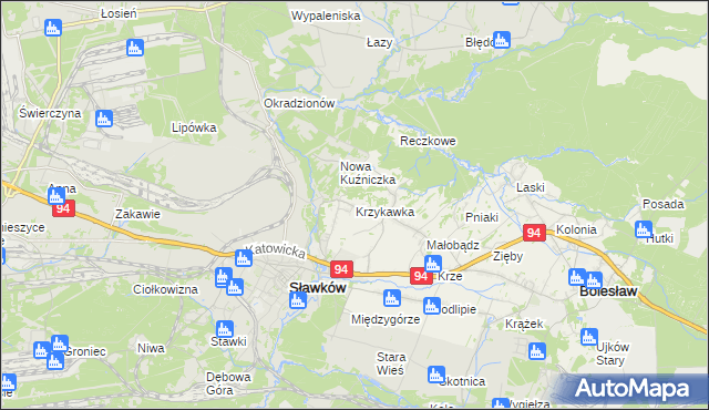 mapa Krzykawka, Krzykawka na mapie Targeo