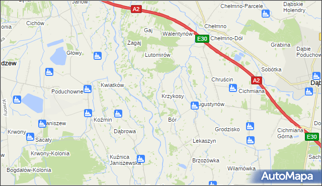 mapa Krzykosy gmina Dąbie, Krzykosy gmina Dąbie na mapie Targeo