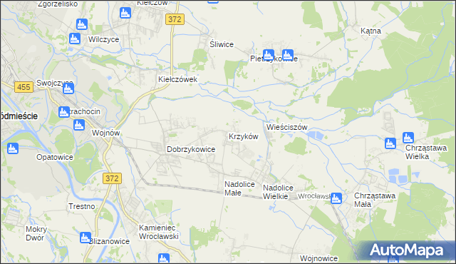 mapa Krzyków gmina Czernica, Krzyków gmina Czernica na mapie Targeo