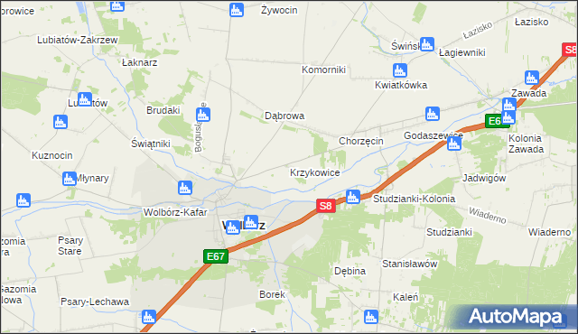 mapa Krzykowice gmina Wolbórz, Krzykowice gmina Wolbórz na mapie Targeo