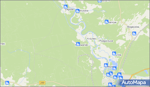 mapa Krzywaniec gmina Nowogród Bobrzański, Krzywaniec gmina Nowogród Bobrzański na mapie Targeo