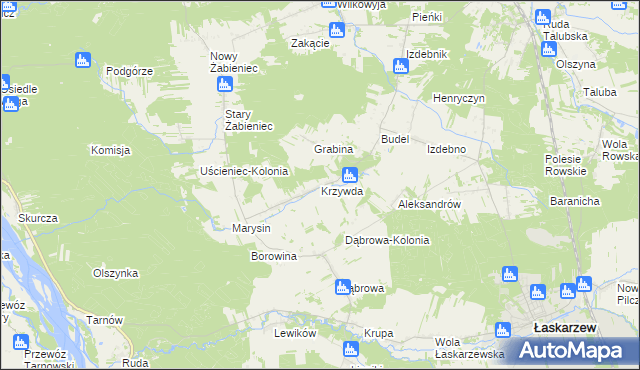 mapa Krzywda gmina Łaskarzew, Krzywda gmina Łaskarzew na mapie Targeo