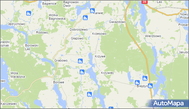 mapa Krzywe gmina Mrągowo, Krzywe gmina Mrągowo na mapie Targeo