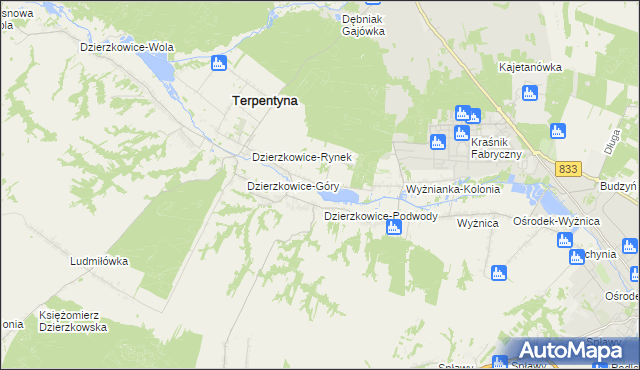 mapa Krzywie gmina Dzierzkowice, Krzywie gmina Dzierzkowice na mapie Targeo