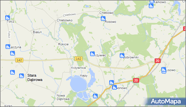 mapa Krzywiec gmina Marianowo, Krzywiec gmina Marianowo na mapie Targeo