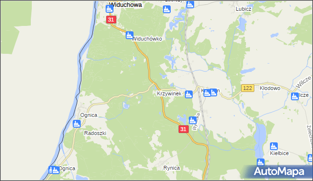 mapa Krzywinek, Krzywinek na mapie Targeo
