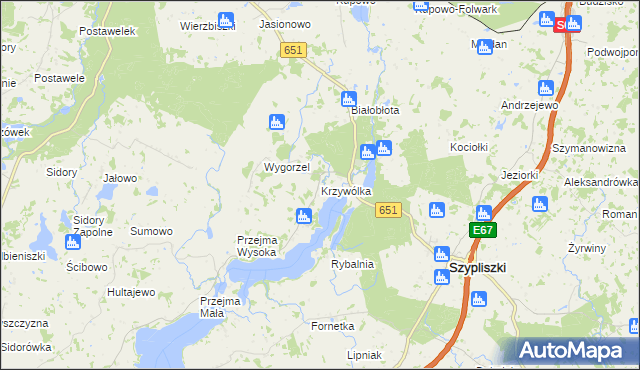 mapa Krzywólka gmina Szypliszki, Krzywólka gmina Szypliszki na mapie Targeo