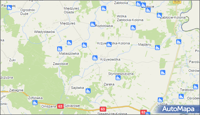 mapa Krzywowólka, Krzywowólka na mapie Targeo