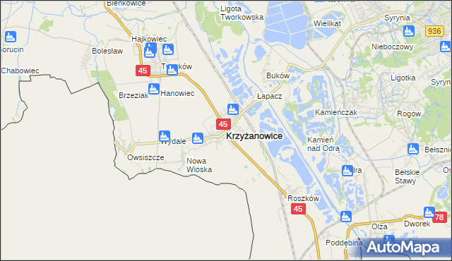 mapa Krzyżanowice powiat raciborski, Krzyżanowice powiat raciborski na mapie Targeo