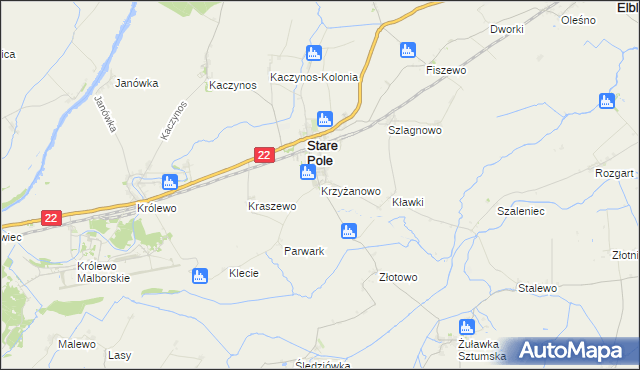 mapa Krzyżanowo gmina Stare Pole, Krzyżanowo gmina Stare Pole na mapie Targeo