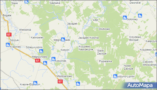 mapa Krzyżewo Nadrzeczne, Krzyżewo Nadrzeczne na mapie Targeo