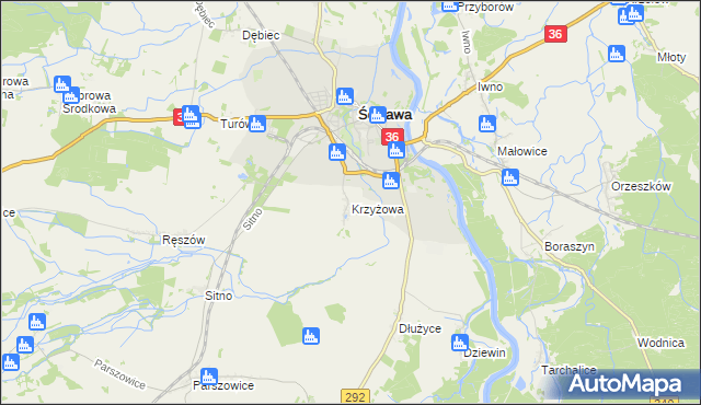 mapa Krzyżowa gmina Ścinawa, Krzyżowa gmina Ścinawa na mapie Targeo