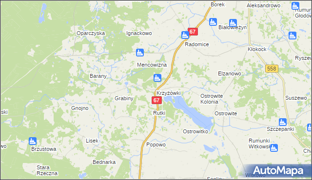 mapa Krzyżówki gmina Lipno, Krzyżówki gmina Lipno na mapie Targeo