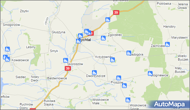 mapa Krzyżowniki gmina Rychtal, Krzyżowniki gmina Rychtal na mapie Targeo