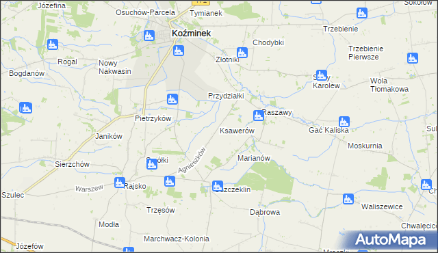 mapa Ksawerów gmina Koźminek, Ksawerów gmina Koźminek na mapie Targeo