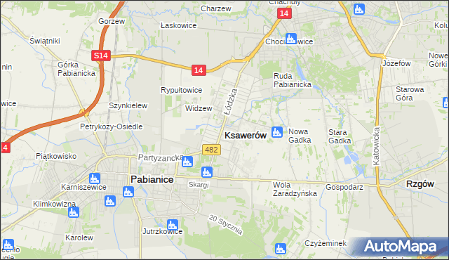 mapa Ksawerów powiat pabianicki, Ksawerów powiat pabianicki na mapie Targeo