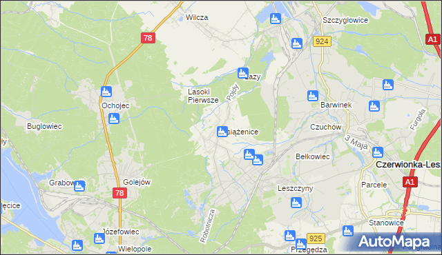 mapa Książenice gmina Czerwionka-Leszczyny, Książenice gmina Czerwionka-Leszczyny na mapie Targeo