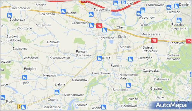 mapa Książnice gmina Gdów, Książnice gmina Gdów na mapie Targeo