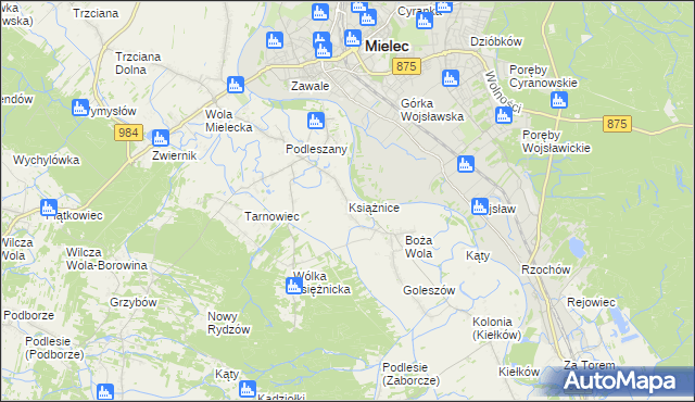 mapa Książnice gmina Mielec, Książnice gmina Mielec na mapie Targeo