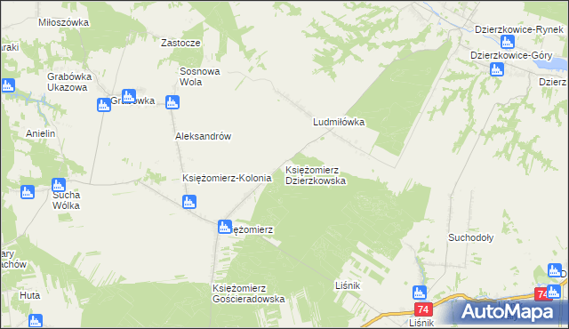 mapa Księżomierz Dzierzkowska, Księżomierz Dzierzkowska na mapie Targeo