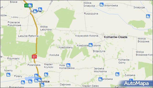 mapa Księżostany-Kolonia, Księżostany-Kolonia na mapie Targeo