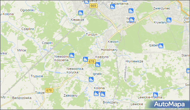 mapa Księżyno, Księżyno na mapie Targeo