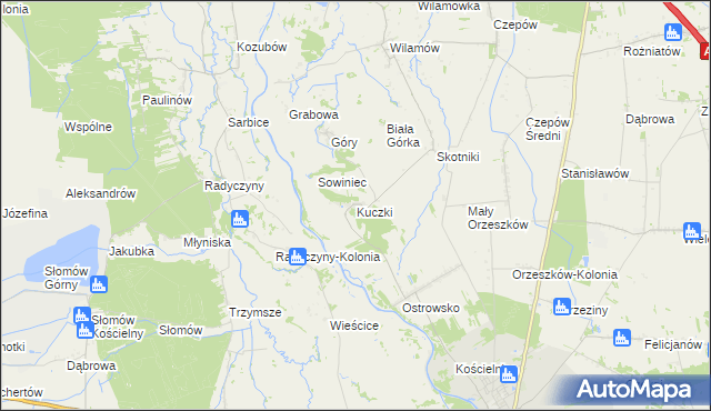 mapa Kuczki gmina Uniejów, Kuczki gmina Uniejów na mapie Targeo