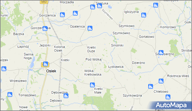 mapa Kujawa gmina Osiek, Kujawa gmina Osiek na mapie Targeo