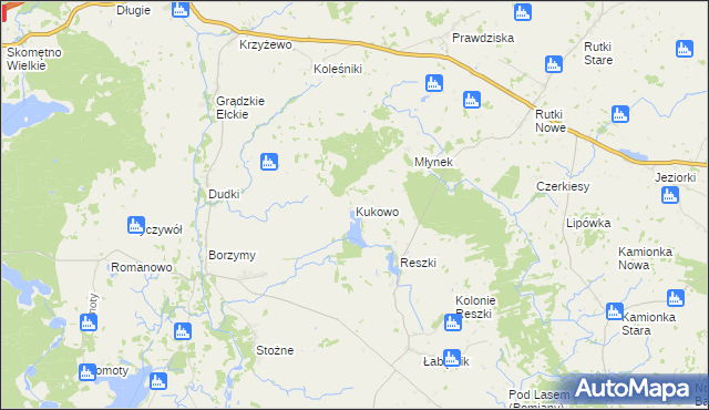 mapa Kukowo gmina Bargłów Kościelny, Kukowo gmina Bargłów Kościelny na mapie Targeo