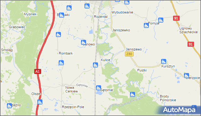 mapa Kulice gmina Pelplin, Kulice gmina Pelplin na mapie Targeo