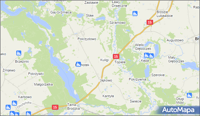 mapa Kuligi gmina Brzozie, Kuligi gmina Brzozie na mapie Targeo