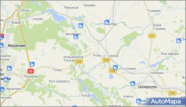 mapa Kuligi gmina Grodziczno, Kuligi gmina Grodziczno na mapie Targeo