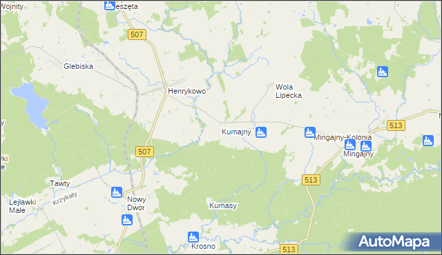 mapa Kumajny, Kumajny na mapie Targeo