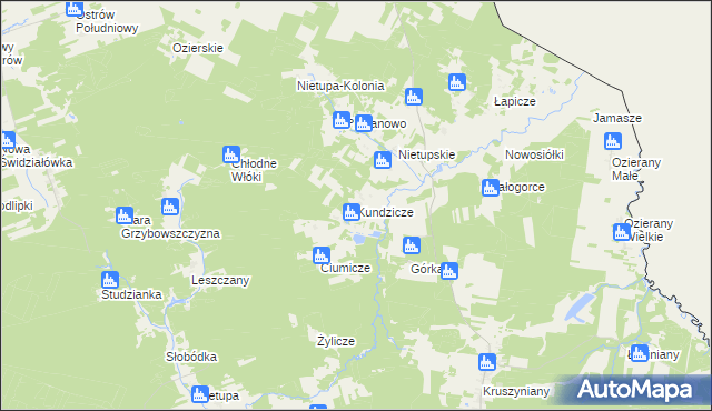 mapa Kundzicze gmina Krynki, Kundzicze gmina Krynki na mapie Targeo