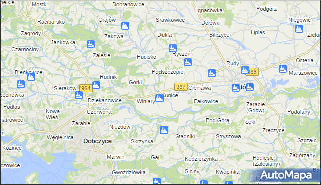 mapa Kunice gmina Gdów, Kunice gmina Gdów na mapie Targeo