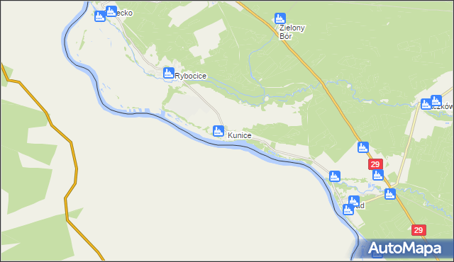 mapa Kunice gmina Słubice, Kunice gmina Słubice na mapie Targeo