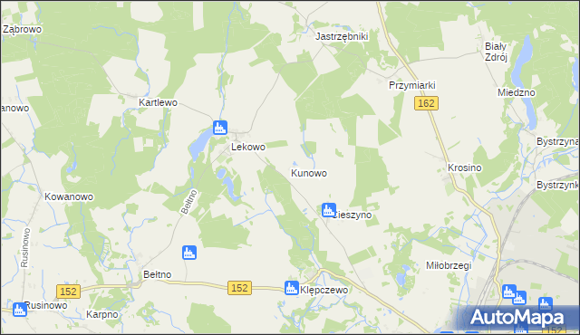 mapa Kunowo gmina Świdwin, Kunowo gmina Świdwin na mapie Targeo