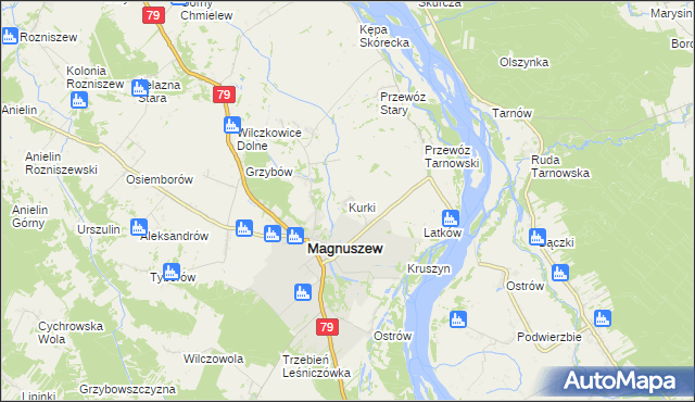 mapa Kurki gmina Magnuszew, Kurki gmina Magnuszew na mapie Targeo