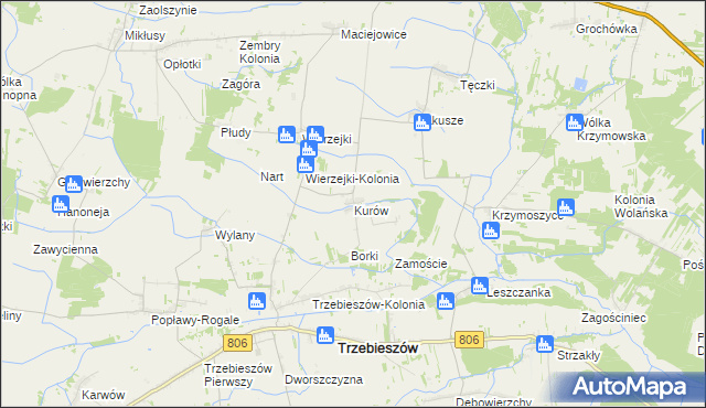 mapa Kurów gmina Trzebieszów, Kurów gmina Trzebieszów na mapie Targeo