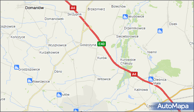 mapa Kurów gmina Wiązów, Kurów gmina Wiązów na mapie Targeo