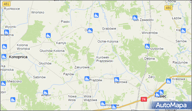 mapa Kurówek Prądzewski, Kurówek Prądzewski na mapie Targeo