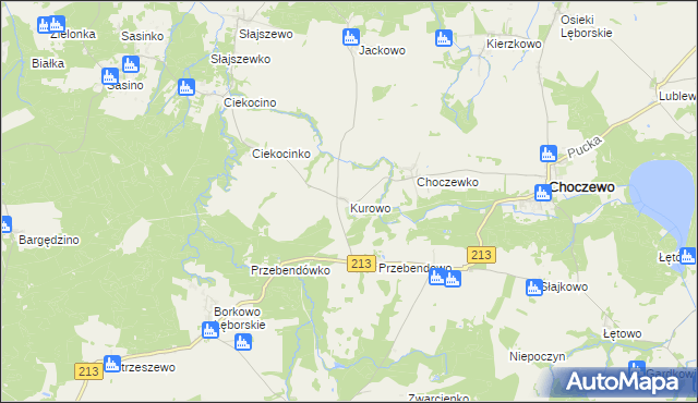 mapa Kurowo gmina Choczewo, Kurowo gmina Choczewo na mapie Targeo