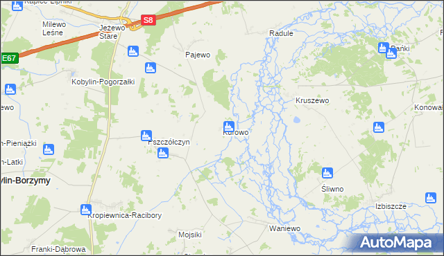 mapa Kurowo gmina Kobylin-Borzymy, Kurowo gmina Kobylin-Borzymy na mapie Targeo