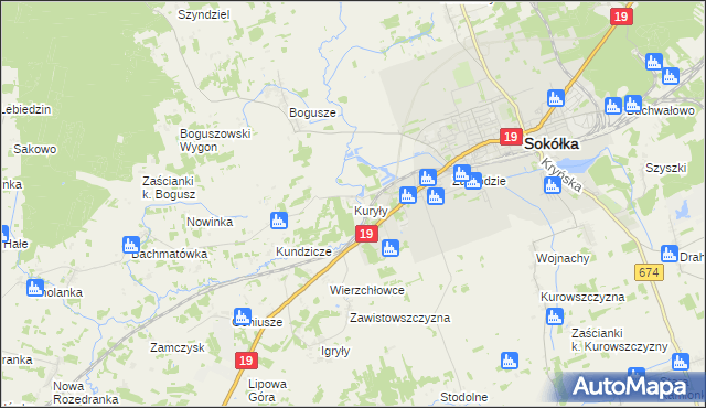 mapa Kuryły gmina Sokółka, Kuryły gmina Sokółka na mapie Targeo