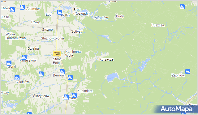 mapa Kurzacze gmina Gowarczów, Kurzacze gmina Gowarczów na mapie Targeo